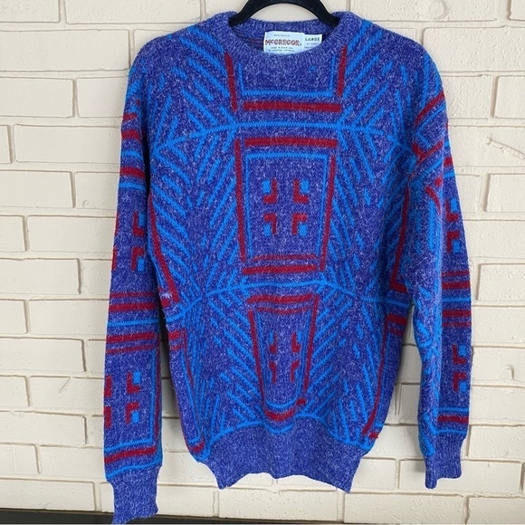 Vintage Sweater Mens McGregor Pullover Aztec Cosby Geometric Size Large L USA - Picture 1 of 5
